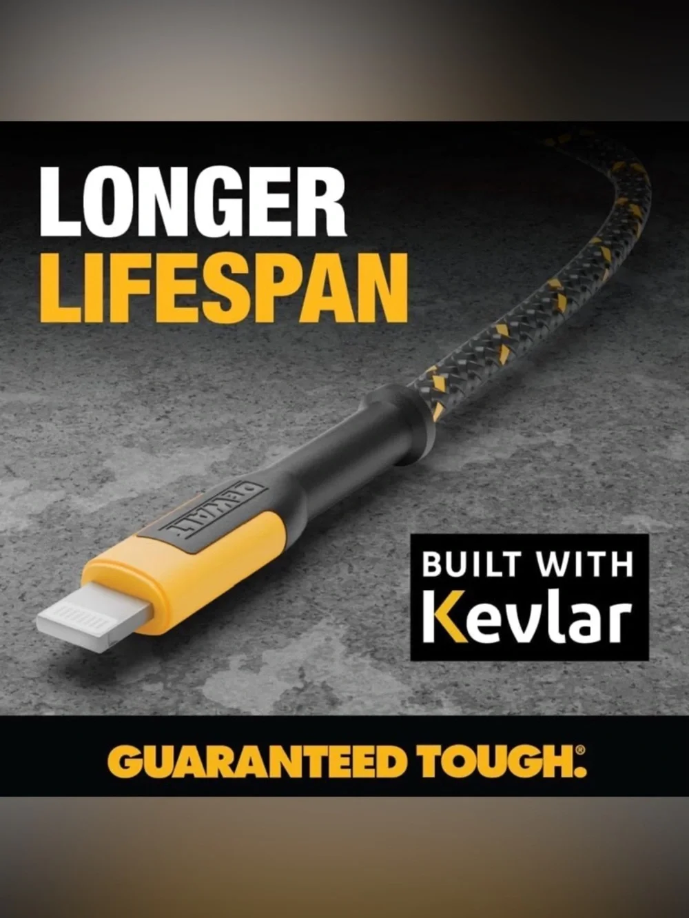 DEWALT Heavy Duty Nylon Braided Lightning to USB Cable - Yellow/Black
